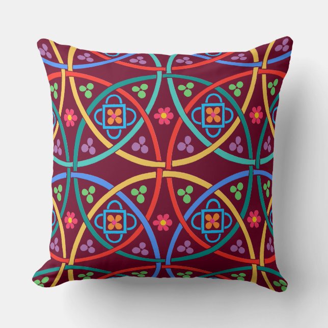 Boho Flower Ström på djup Magenta Kudde (Framsida)