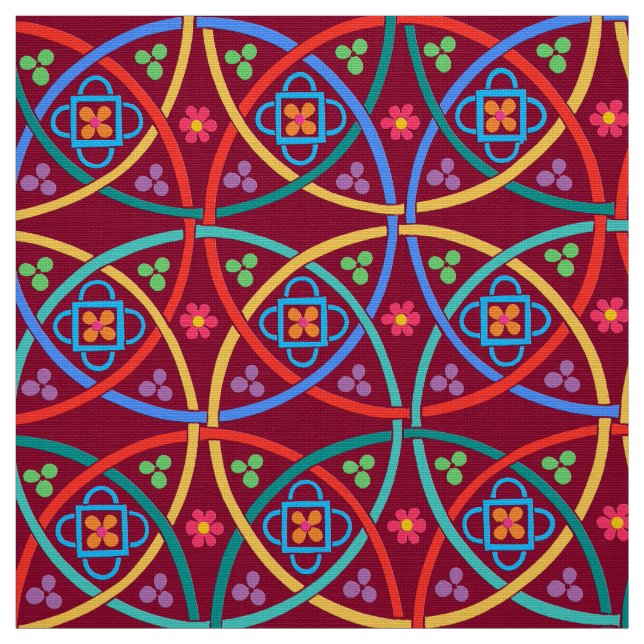 Boho Flower Ström på djup Magenta Tyg (Provkarta)