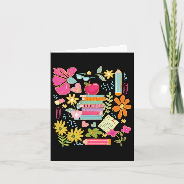 Boho Flower Teacher Bok Apple Pencil Funny bak T Kort (Framsida)