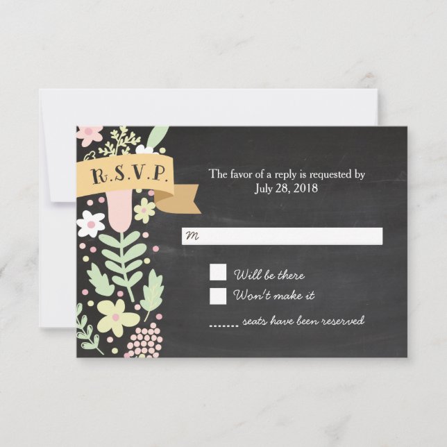 Boho Flower Wandan Rustic Chalkboard Bröllop OSA Kort (Framsida)