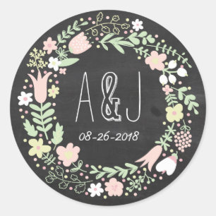 Boho Flower Wandan Rustic Chalkboard Bröllop Runt Klistermärke
