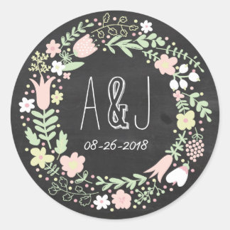 Boho Flower Wandan Rustic Chalkboard Bröllop Runt Klistermärke