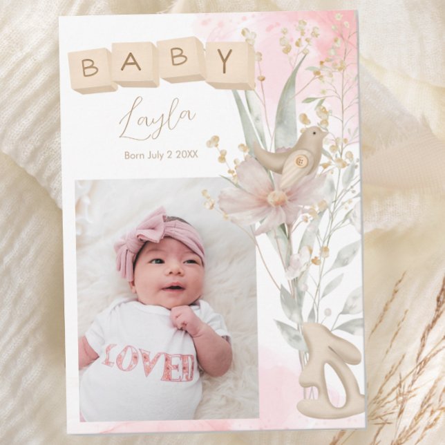 Boho Flower Wooden Block Vår Baby Meddelande (Skapare uppladdad)