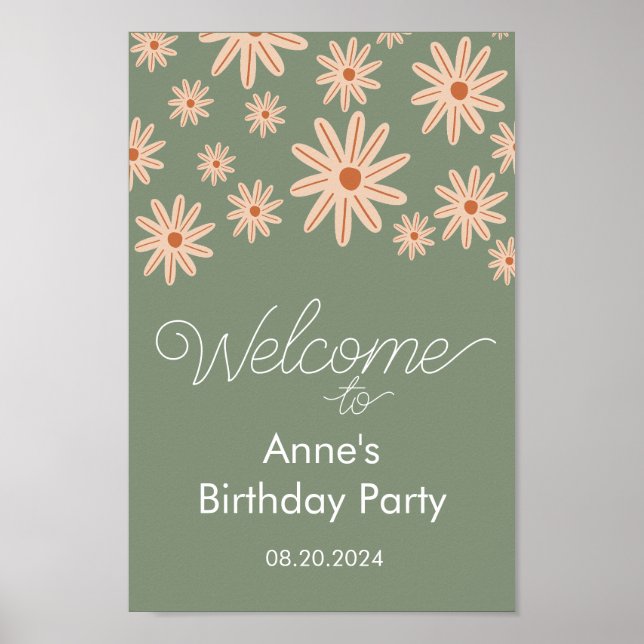 Boho Flowers alla åldrar födelsedag Poster (Framsidan)