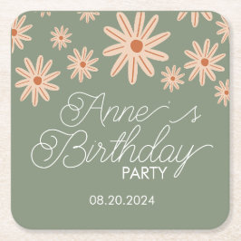 Boho Flowers alla åldrar födelsedag Underlägg Papper Kvadrat