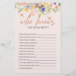 Boho Flowers and Dragonfly BABY SHOWER WHO KNOWS Flygblad