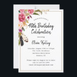 Boho Flowers and Feathers Rustic 40 Birthday Inbjudningar<br><div class="desc">Den här vackra inbjudan innehåller blommor och fjädrar i vattenfärg i en hörnlayout,  med en enkel dubbla inklädd guld ram. Lägg till formuleringen med hjälp av mallformuläret. Om du vill ändra teckensnitt,  stil eller färg,  användor du den avancerade redigeringsmenyn som du kommer åt genom att välja "anpassa ytterligare".</div>