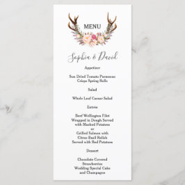 Boho Flowers Antlers Bröllop Menu Meny