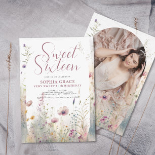 Boho Flowers & Arch Photo Sweet 16 Birthday Inbjudningar