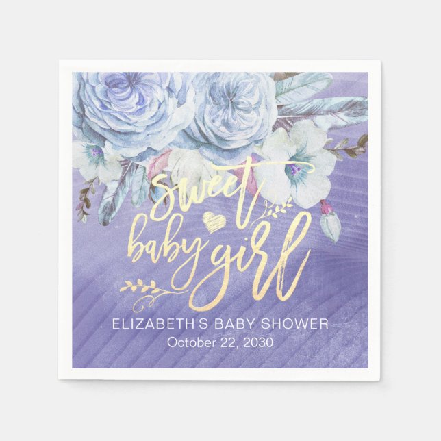 Boho Flowers Baby Shower Sweet Flicka Pappersservett (Framsidan)
