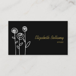 Boho Flowers Black and White Minimalist Visitkort