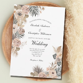 Boho Flowers Blommigt Botanical Löv Bröllop Inbjudningar