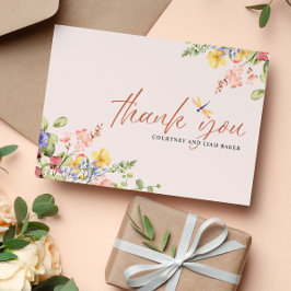 Boho Flowers Dragonfly Tack bröllop Kort