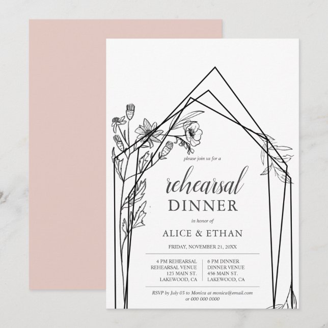 Boho Flowers Geometric Repetition middag Inbjudningar (Fram/baksida)