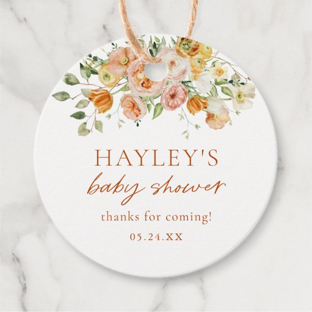 Boho Flowers Girl Baby Shower Tack Gåvor Etiketter (Framsida)