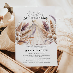 Boho Flowers & Glittery Princess Dress Quinceanera Inbjudningar