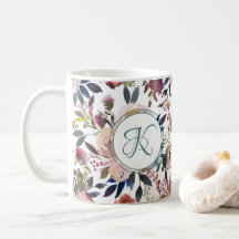 Boho Flowers Grönt Rosa Monogrammed