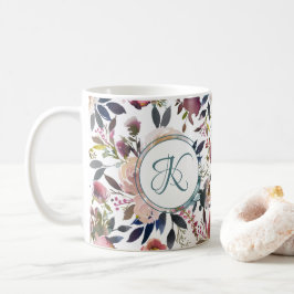 Boho Flowers Grönt Rosa Monogrammed Kaffemugg