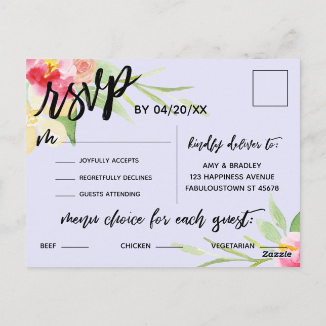 Boho Flowers Menu Choice OSA Lavender Postcard Vykort (Baksida)