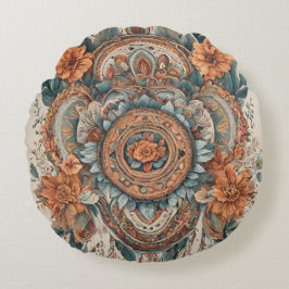 Boho Flowers Modern Art Round Pillow Rund Kudde