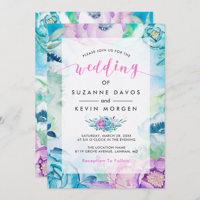 Boho Flowers & Modern WeddingTypography Inbjudningar (Fram/baksida)