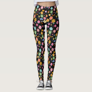 Boho Flowers Mönster B01.b Black BG Leggings