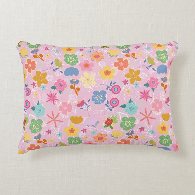 Boho Flowers Mönster B01.w LPink BG Prydnadskudde (Framsidan)