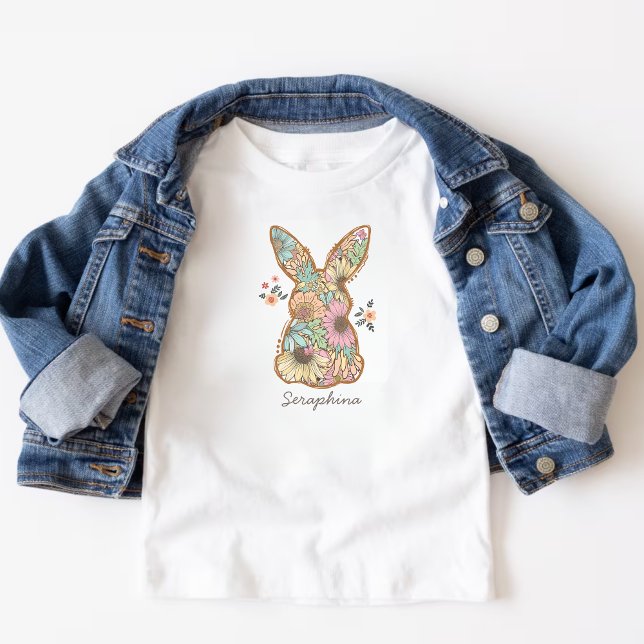 Boho Flowers Mönster Påskhare Kids T Shirt (Skapare uppladdad)
