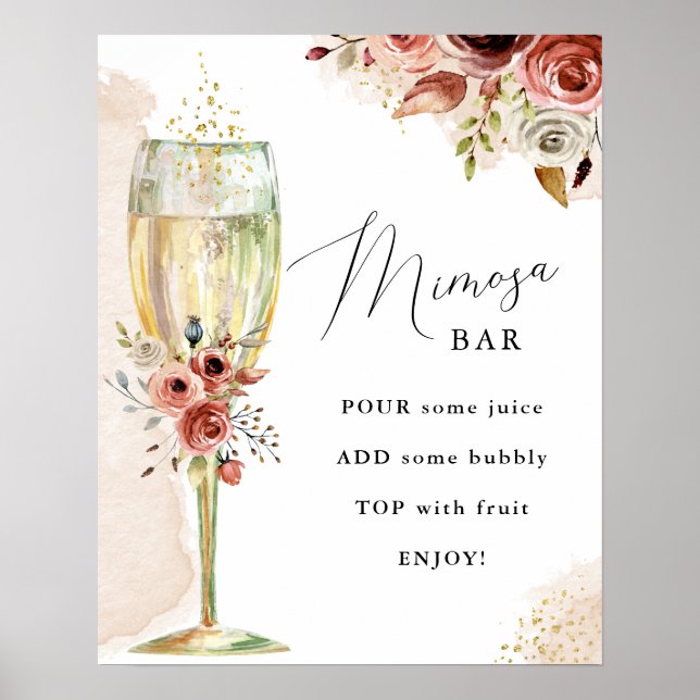 Boho Flowers och Champagne Glass Mimosa Pub Sign Poster (Framsidan)