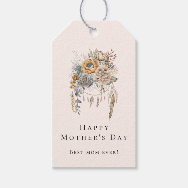 Boho Flowers och Dreamcatcher - Mors dag Presentetikett (Framsidan)