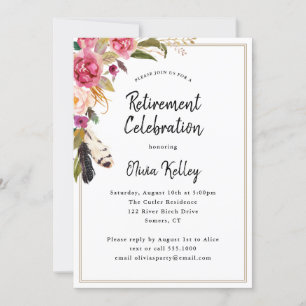Boho Flowers och Feathers Rustic Pension Party Inbjudningar