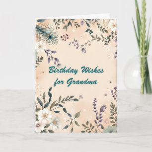 Boho Flowers och Peacock Feather Grandma Birthday Kort