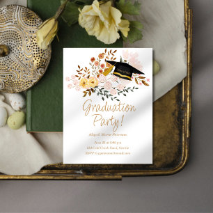 Boho Flowers och Studentmössa Party Inbjudningar