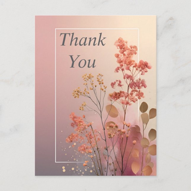 Boho Flowers on Gradient Background - Tack för kor Vykort (Framsida)
