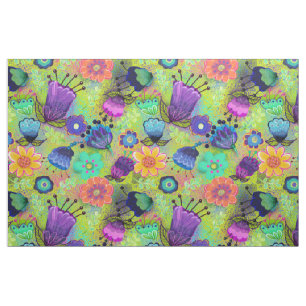 Boho Flowers on Peridot Grönt Tyg