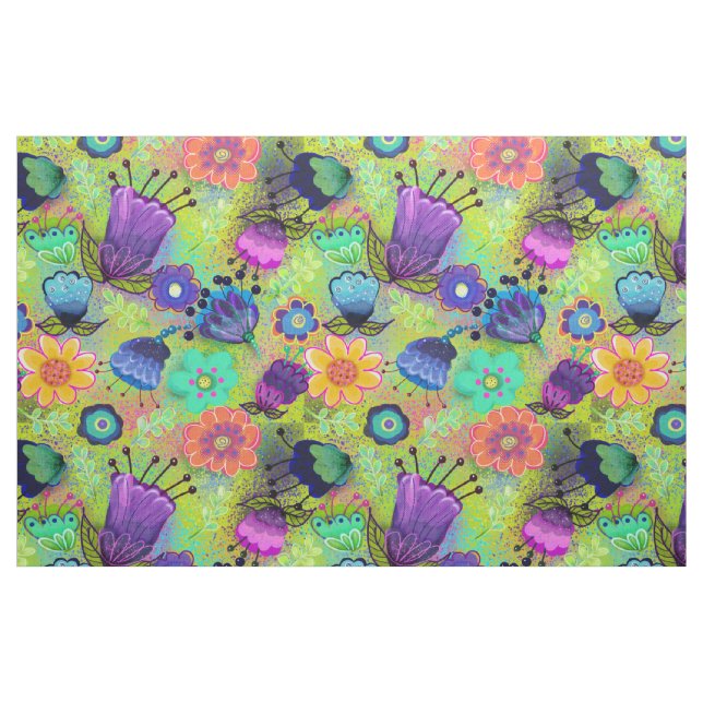 Boho Flowers on Peridot Grönt Tyg (Fat Quarter)