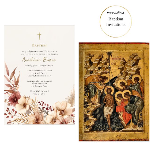 Boho Flowers Pampas Grass Orthodox Baptism Inbjudningar (Skapare uppladdad)