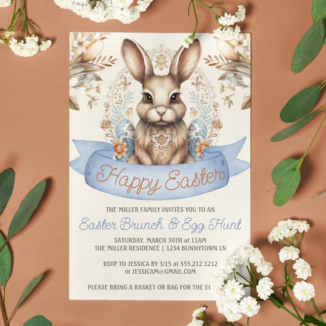 Boho Flowers Påskhare Brunch och Egg Hunt Inbjudningar (Skapare uppladdad)