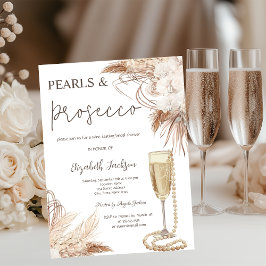 Boho Flowers Pearls Prosecco Möhippa Inbjudningar