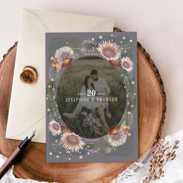 Boho Flowers Photo Save Date Card (Skapare uppladdad)