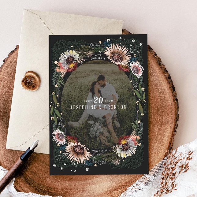 Boho Flowers Photo Save Date Card (Skapare uppladdad)