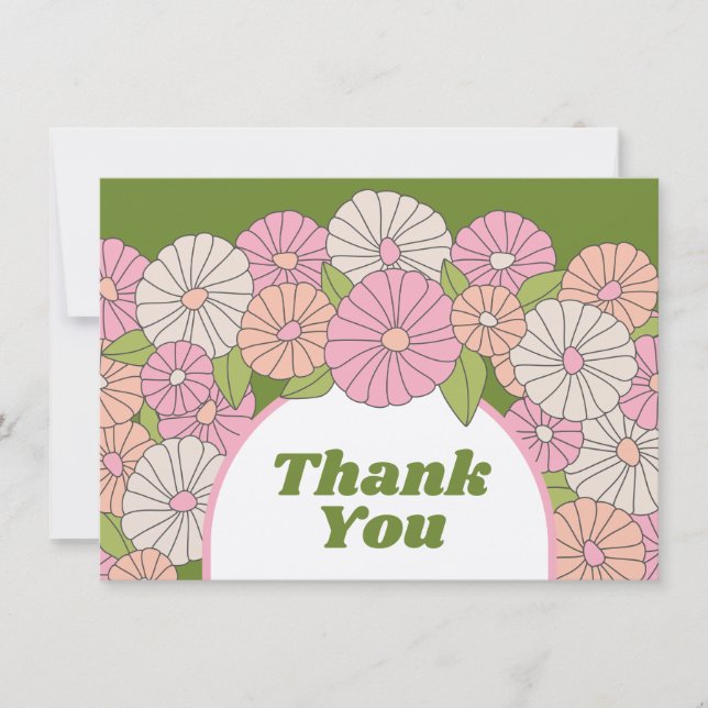 Boho Flowers - Rosa, Grönt, koral Tack Kort (Framsida)