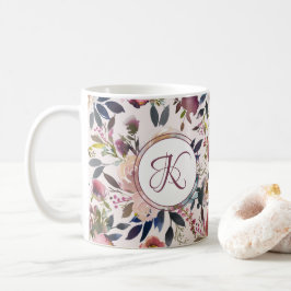 Boho Flowers Rosa Sage Grönt Monogram Kaffemugg