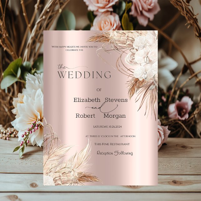 Boho Flowers Rose Gold Wedding  Inbjudningar (Skapare uppladdad)
