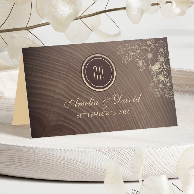 Boho Flowers Rustic Wood Bröllop Place Card Placeringskort (Skapare uppladdad)