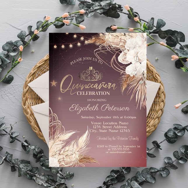 Boho Flowers String Ljus Quinceañera Inbjudningar (Skapare uppladdad)