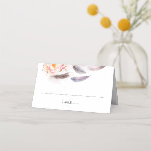 Boho Flowers Watercolor Feathers Placeringskort