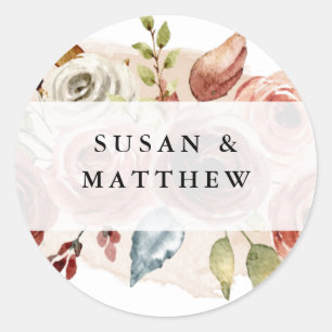 Boho Flowers, Wedding Favor Märkre, Earthy Blommig Runt Klistermärke