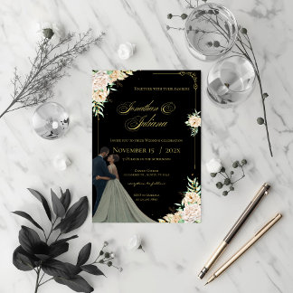 Boho Flowers Wedding Invitation Inbjudningar