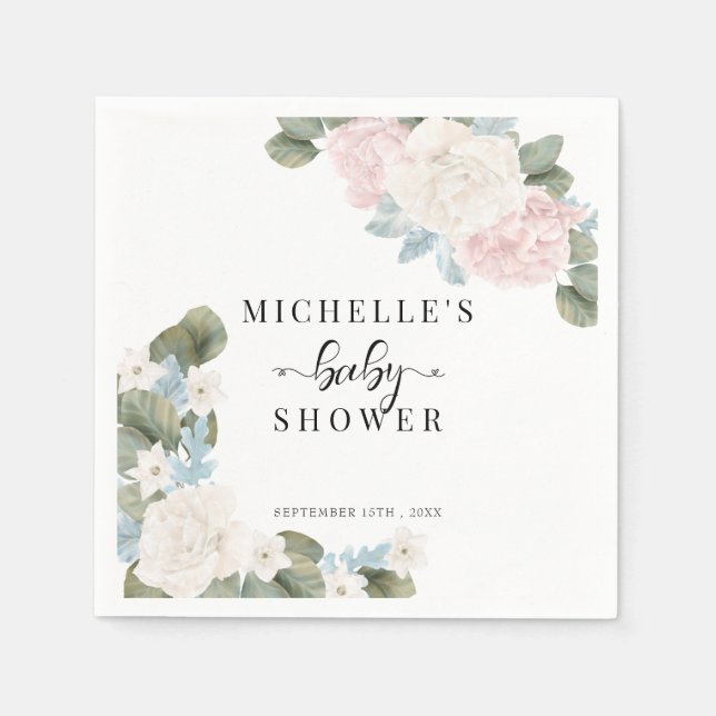 Boho Flowers Winter Baby Shower Pappersservett (Framsidan)